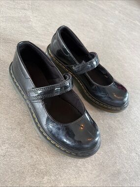 Kids Black Mary Jane Shoes with Yellow Stitching